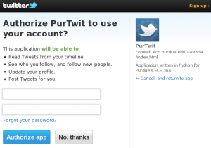 PurTwit - Twitter Authorization Webpage